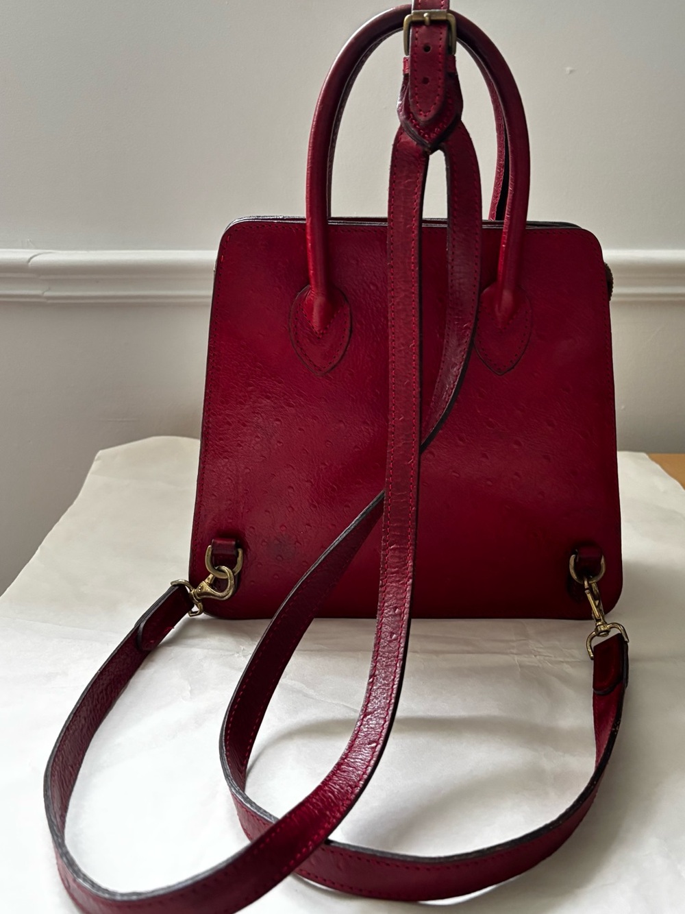 RARE Vintage Mulberry Red Ostrich Leather Bag/ Backpack - Picture 5 of 16